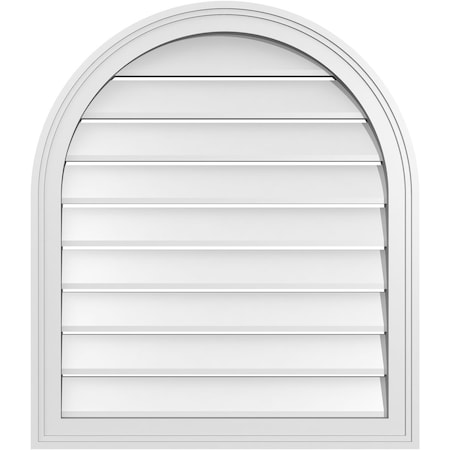 Ekena Millwork Round Top Surface Mount PVC Gable Vent: Functional, w/ 2"W x 1-1/2"P Brickmould Frame, 26"W x 30"H GVPRT26X3002SF